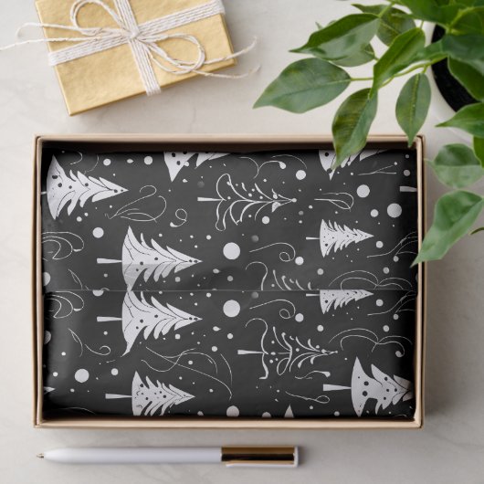 Zwart-wit moderne kerstbomen tissuepapier (Geschenk)
