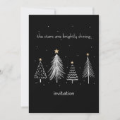 Zwart-wit moderne kerstboom gouden sterren kaart (Voorkant)