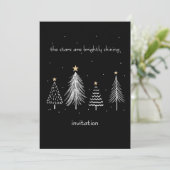 Zwart-wit moderne kerstboom gouden sterren kaart (Staand voorkant)