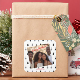 Zwart Wit Moderne Kerstmis Familie Foto Vierkante Sticker