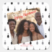 Zwart Wit Moderne Kerstmis Familie Foto Vierkante Sticker (Voorkant)