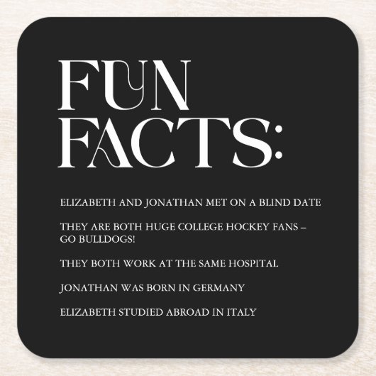 Zwart-wit Moderne Leuke Feiten Bruiloft Kartonnen Onderzetters (Voorkant)