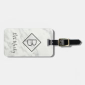 Zwart-wit, moderne marmer-monogrammed Aangepast Bagagelabel (Voorkant horizontaal)