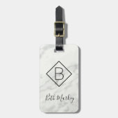 Zwart-wit, moderne marmer-monogrammed Aangepast Bagagelabel (Voorkant verticaal)