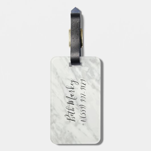 Zwart-wit, moderne marmer-monogrammed Aangepast Bagagelabel (Achterkant verticaal)