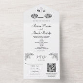 Zwart & Wit Moderne Minimale Bloemen Islamitische  All In One Uitnodiging (Binnen)