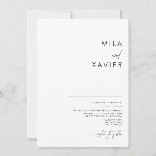 Zwart-Wit | Moderne minimale bruiloft Kaart (Voorkant)