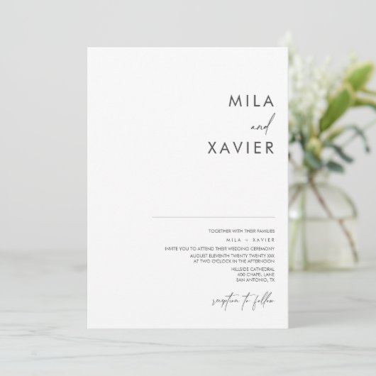 Zwart-Wit | Moderne minimale bruiloft Kaart (Staand voorkant)