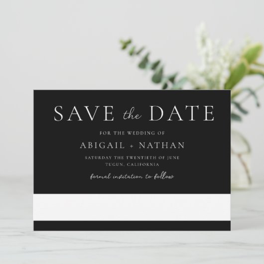 Zwart-wit moderne minimale bruiloft save the date (Staand voorkant)