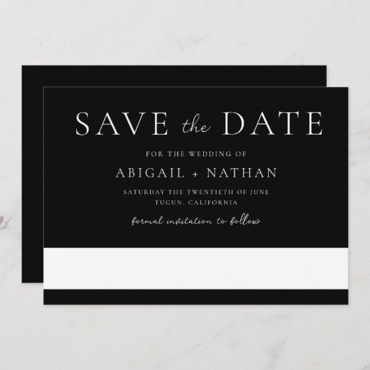 Zwart-wit moderne minimale bruiloft save the date (Voorkant / Achterkant)