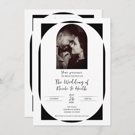 Zwart-wit moderne minimale foto bruiloft kaart (Voorkant / Achterkant)