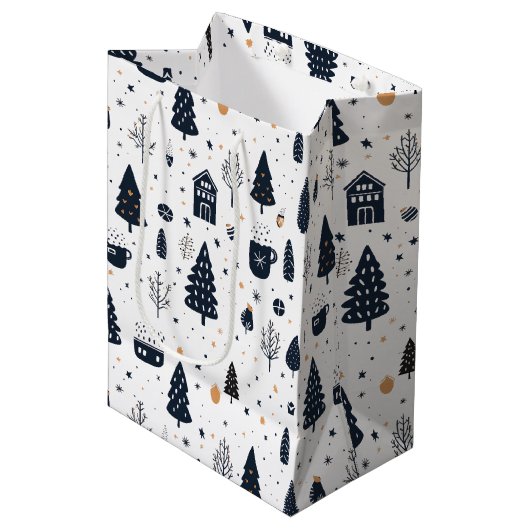 Zwart-wit Moderne Minimale Kerstvakantie Medium Cadeauzakje (Voorkant Gekanteld)