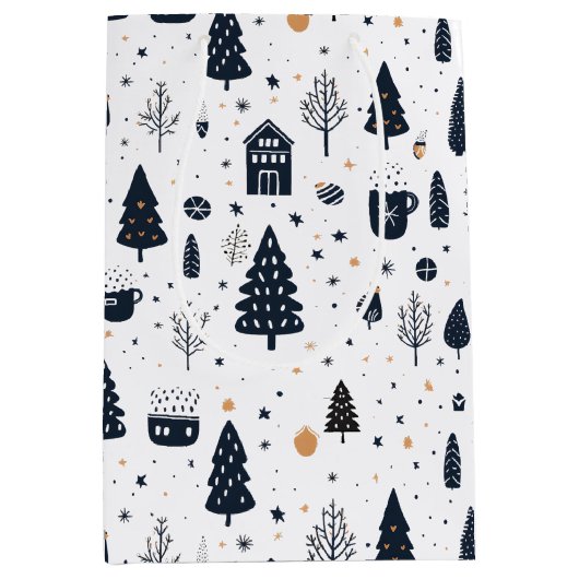 Zwart-wit Moderne Minimale Kerstvakantie Medium Cadeauzakje (Voorkant)