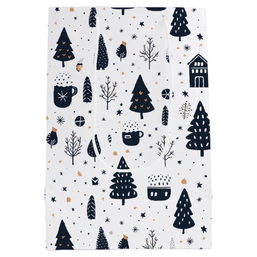 Zwart-wit Moderne Minimale Kerstvakantie Medium Cadeauzakje (Achterkant)