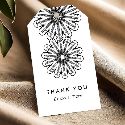 Zwart-wit moderne minimalistische bloemen cadeaulabel