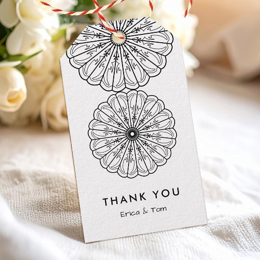 Zwart-wit moderne minimalistische bloemen cadeaulabel