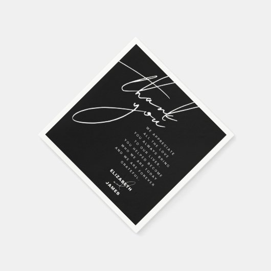 Zwart & Wit Moderne Minimalistische Bruiloft Dank  Servet (Hoek)