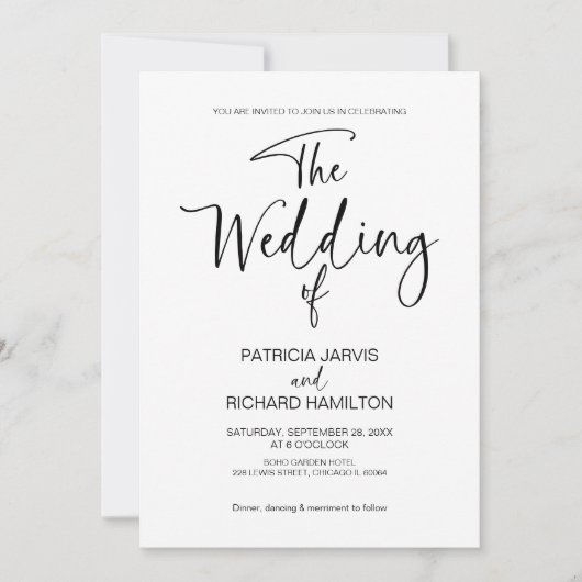 Zwart-wit Moderne minimalistische bruiloft Kaart (Voorkant)