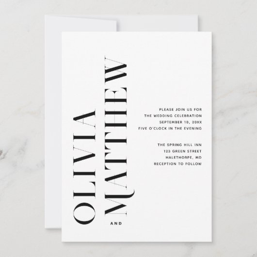 Zwart wit moderne minimalistische bruiloft + QR de Kaart (Voorkant)