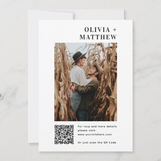 Zwart wit moderne minimalistische bruiloft + QR de Kaart (Achterkant)
