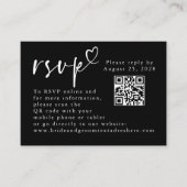 Zwart-wit moderne minimalistische bruiloft QR RSVP Informatiekaartje (Voorkant)