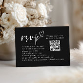 Zwart-wit moderne minimalistische bruiloft QR RSVP Informatiekaartje