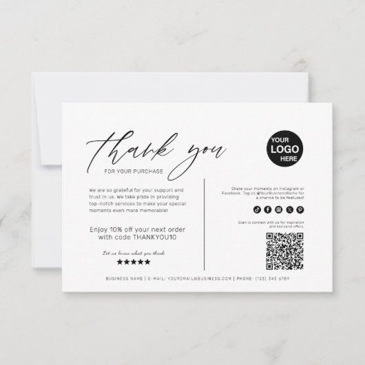 Zwart-wit Moderne minimalistische business Bedankkaart (Voorkant)