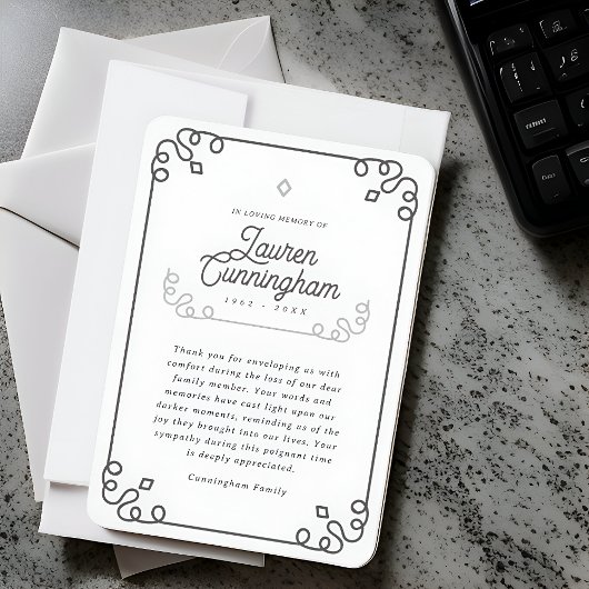 Zwart-wit Moderne Minimalistische Eenvoudige Begra Bedankkaart