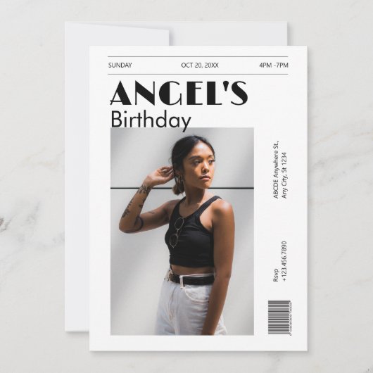 Zwart-wit moderne minimalistische foto verjaardag kaart (Voorkant)