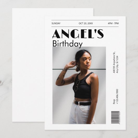 Zwart-wit moderne minimalistische foto verjaardag kaart (Voorkant / Achterkant)