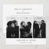 Zwart-wit moderne minimalistische huwelijksfoto  save the date (Voorkant / Achterkant)