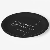 Zwart-wit moderne minimalistische monogram bruilof papieren bordje (Gekanteld)