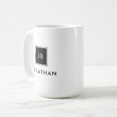Zwart & Wit Moderne Monogram Beginletters Naam Koffiemok (Voorkant links)