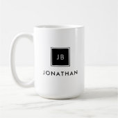 Zwart & Wit Moderne Monogram Beginletters Naam Koffiemok (Links)