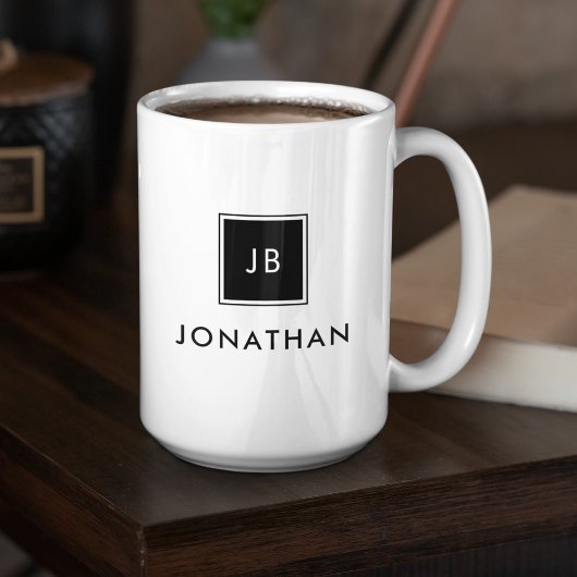 Zwart & Wit Moderne Monogram Beginletters Naam Koffiemok