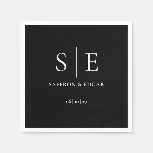 Zwart-wit moderne monogram bruiloft servet (Voorkant)