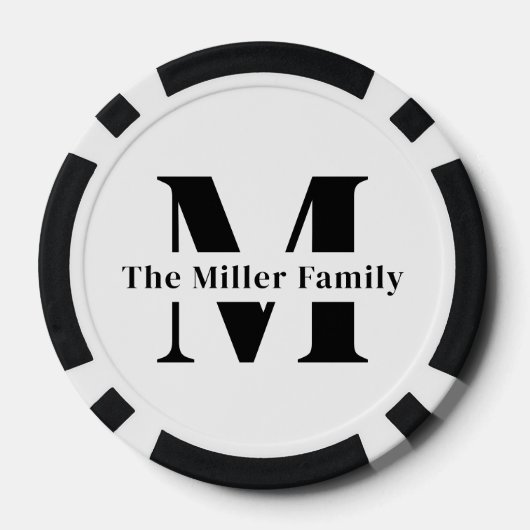 Zwart-wit Moderne Monogram Familie Poker Chips (Achterkant)