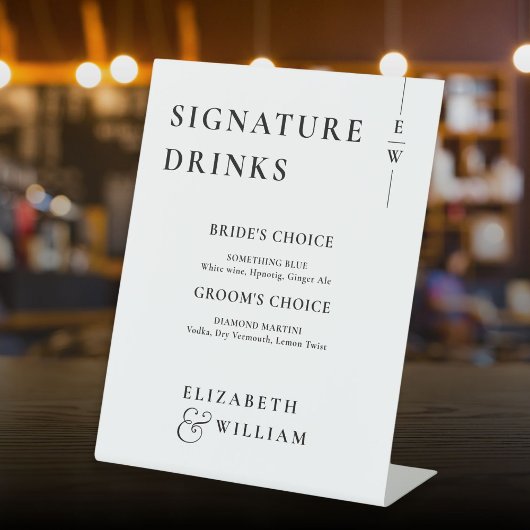 Zwart-wit Moderne Monogram Handtekening Drinken Reclamebord Met Voetstuk