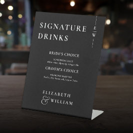 Zwart-wit Moderne Monogram Handtekening Drinken Reclamebord Met Voetstuk