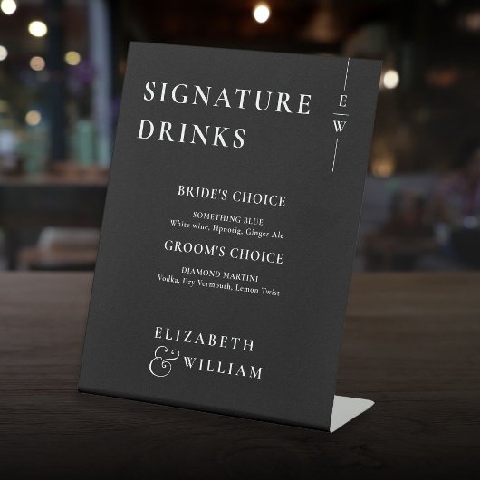 Zwart-wit Moderne Monogram Handtekening Drinken Reclamebord Met Voetstuk
