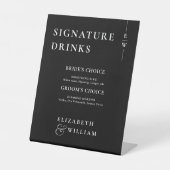 Zwart-wit Moderne Monogram Handtekening Drinken Reclamebord Met Voetstuk (Voorkant)