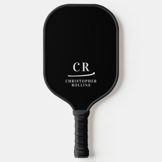 Zwart & Wit | Moderne Monogram Pickleball Paddle (Voorkant)
