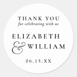 Zwart-wit Moderne Monogram Trouwen Bedankt Ronde Sticker