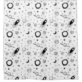 Zwart-wit moderne Outer Space Planeten Douchegordijn (Voorkant)