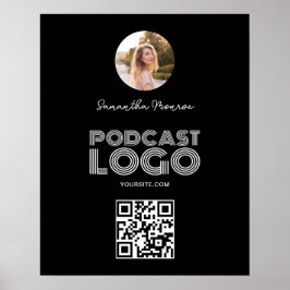 Zwart-wit Moderne Podcast Logo QR Code Poster