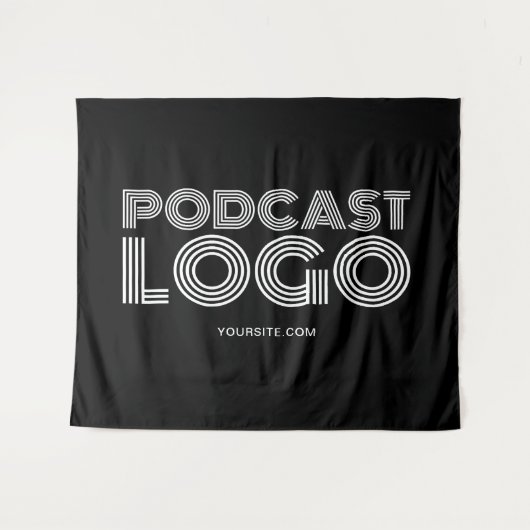 Zwart-wit Moderne Podcast Logo Wandkleed (Voorkant (horizontaal))