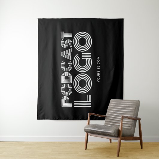 Zwart-wit Moderne Podcast Logo Wandkleed (In situ)