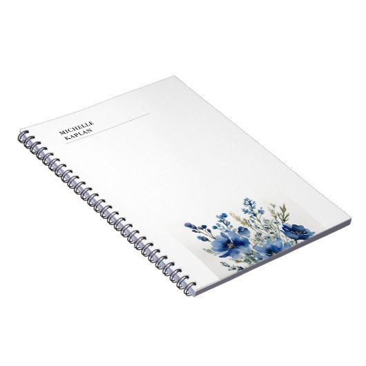 Zwart Wit Moderne Professionele Waterverf Bloemen Notitieboek (Rechterzijde)