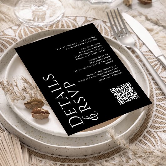 Zwart-wit Moderne QR Code RSVP Details Informatiekaartje