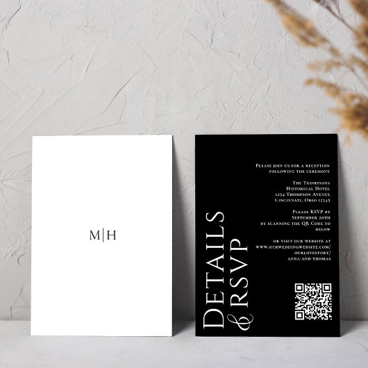 Zwart-wit Moderne QR Code RSVP Details Informatiekaartje